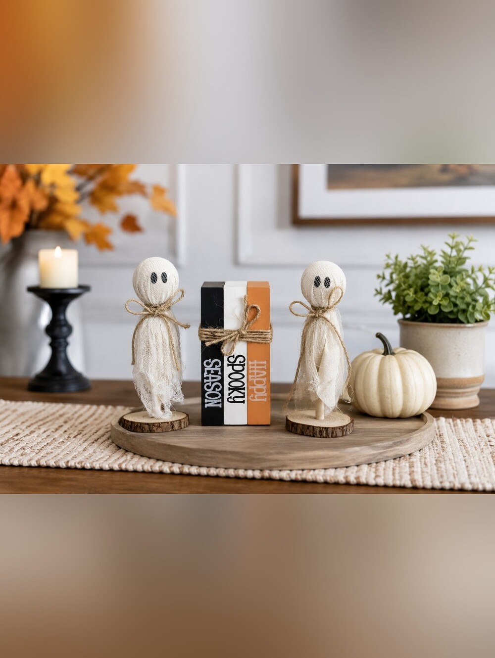 Halloween Table Centerpiece Decor Set 6 Pc‎ Ghost Block Sign Rustic Farmhouse